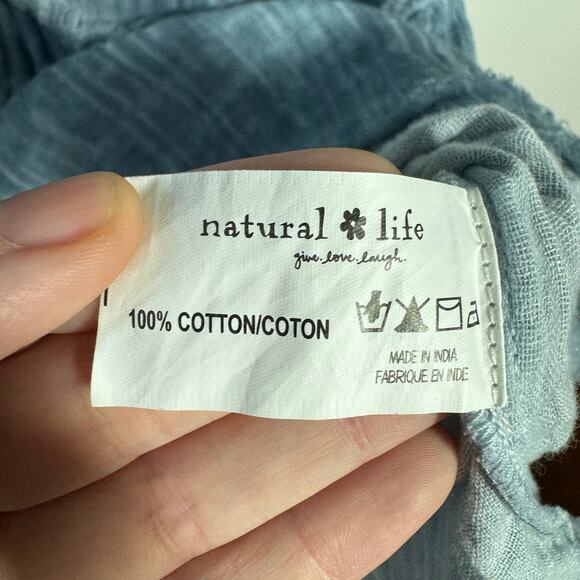 Natural Life Gauze Mini Dress Women S Blue Cotton Minimal Cottage Puff Sleeve - Picture 8 of 8